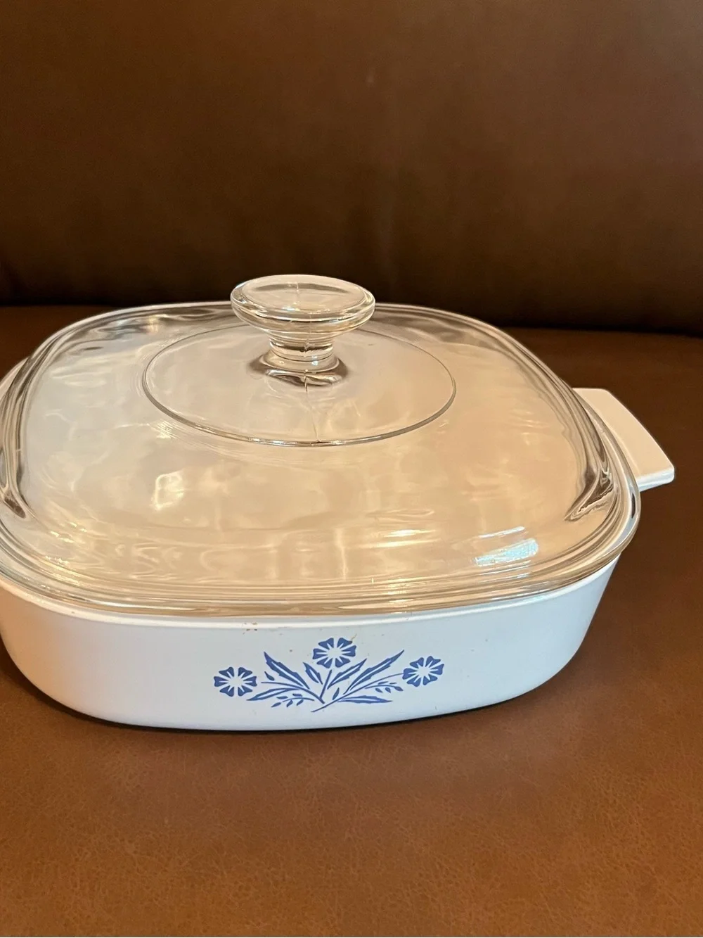 Vtg Blue Cornflower Patterned Corning Ware Casserole Dish w/ Glass Lid A-8-B